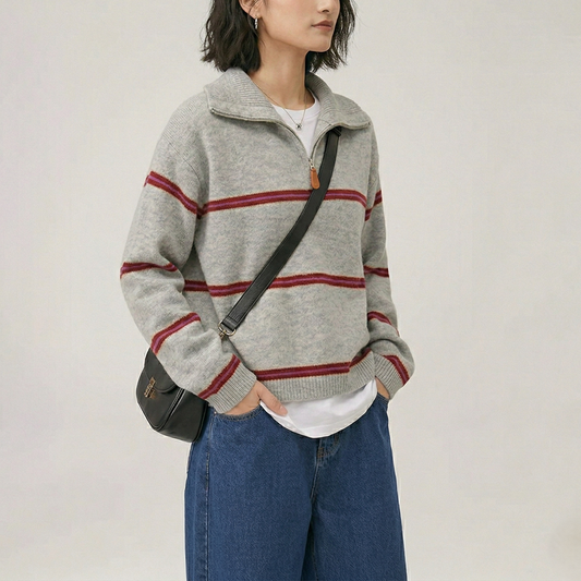 ハーフジップ ニットセーター