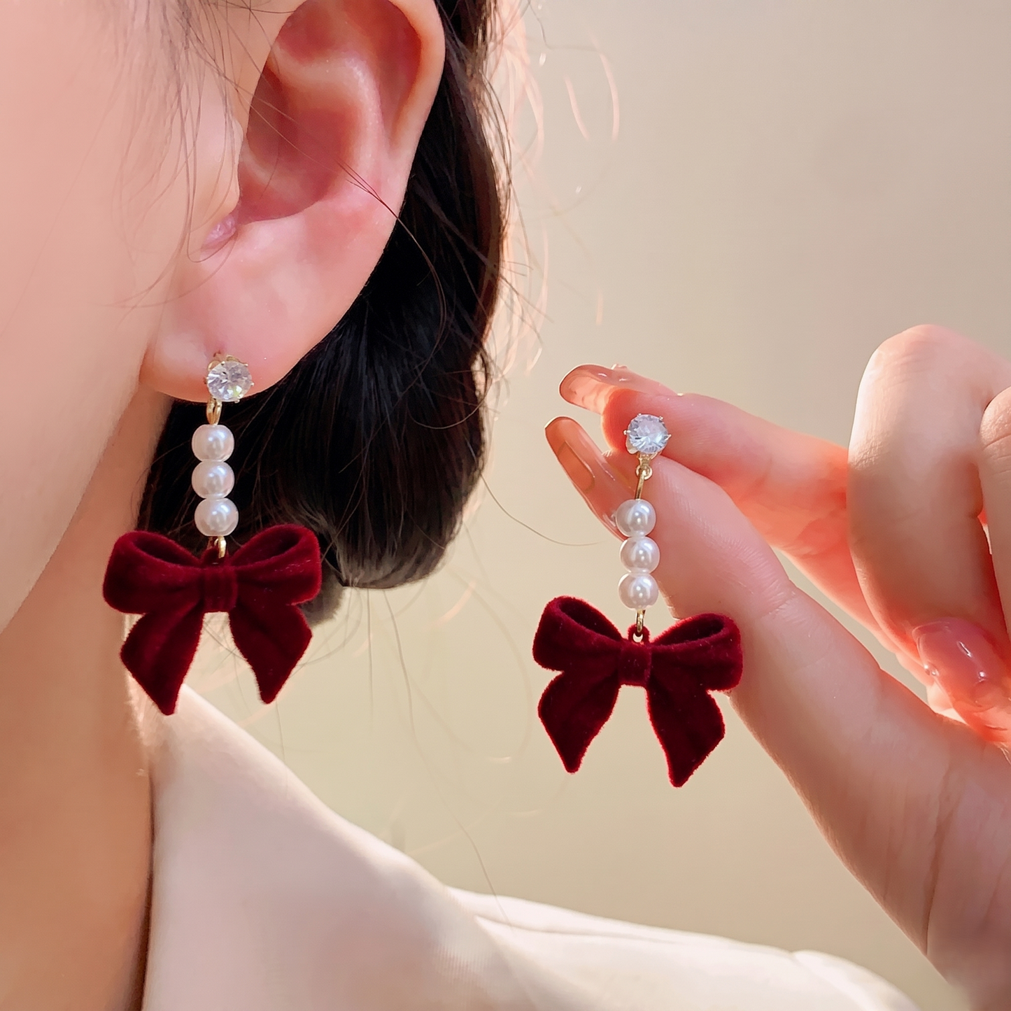リボン ドロップピアス