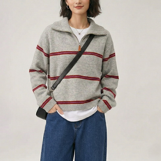 ハーフジップ ニットセーター