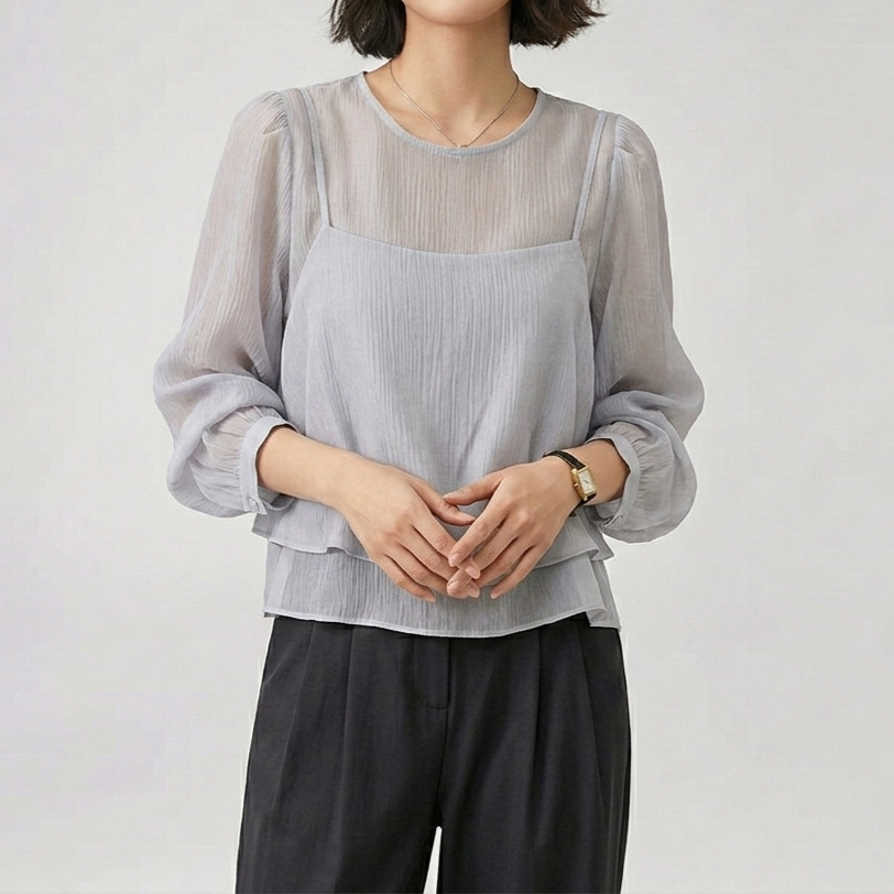レイヤード シフォンブラウス キャミセット