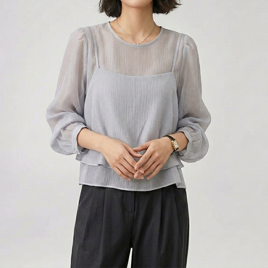 レイヤード シフォンブラウス キャミセット