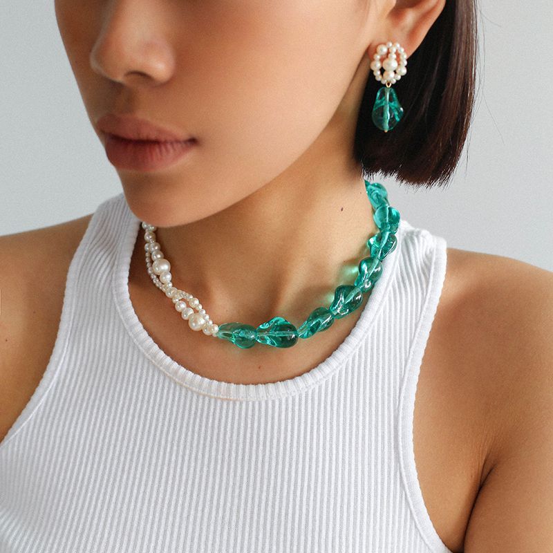 天然淡水パール×琉璃ビーズ ネックレス