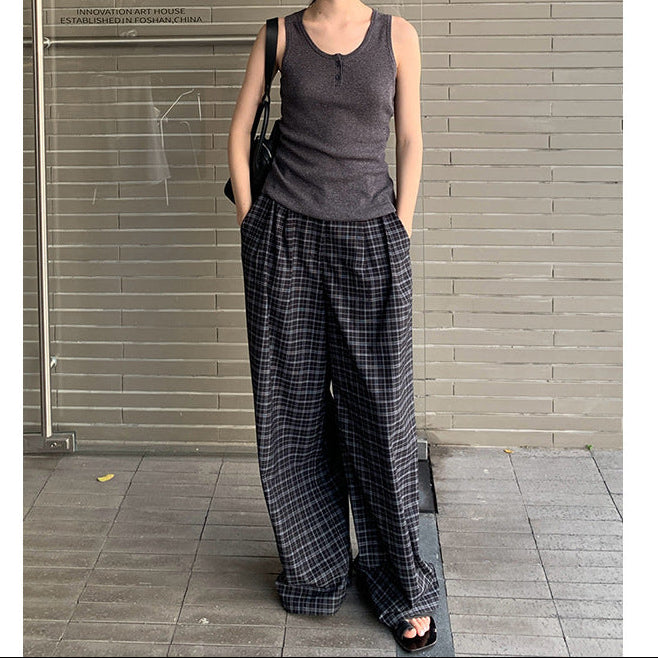 チェック柄 ワイドパンツ