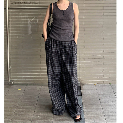 チェック柄 ワイドパンツ