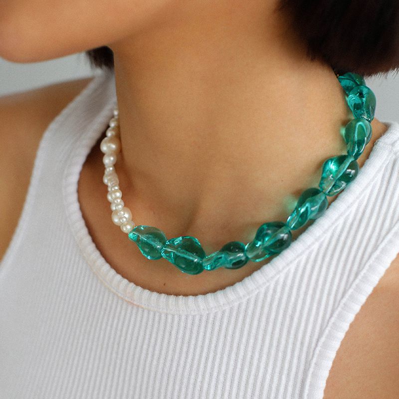 天然淡水パール×琉璃ビーズ ネックレス