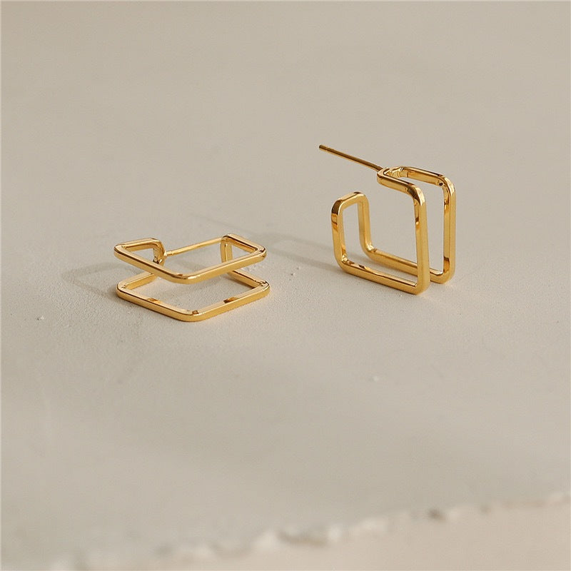 ダブルスクエア フープピアス