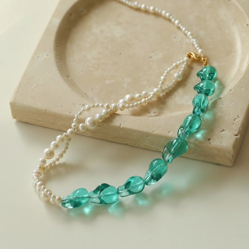 天然淡水パール×琉璃ビーズ ネックレス