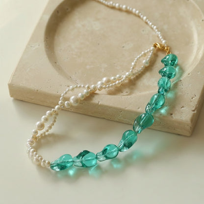 天然淡水パール×琉璃ビーズ ネックレス